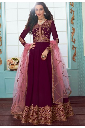 magenta georgette floor length anarkali suit 7080