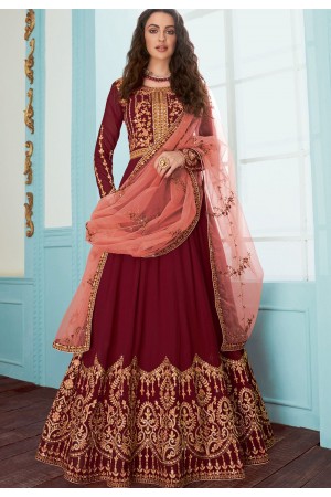 maroon georgette floor length anarkali suit 7076