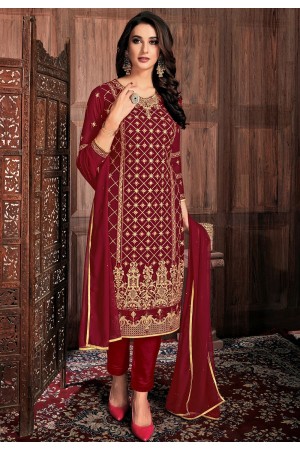 maroon georgette straight trouser suit 32001