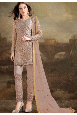 mauve net silk embroidered pakistani trouser suit 30029