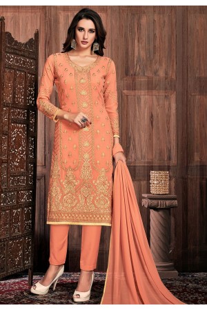 peach georgette straight trouser suit 32002