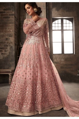 pink net embroidered designer anarkali suit 33005