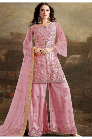 pink shade net silk embroidered pakistani palazzo suit 30025