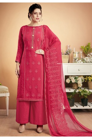 rani pink muslin straight palazzo style suit 925