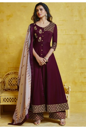 wine muslin long palazzo style suit 755