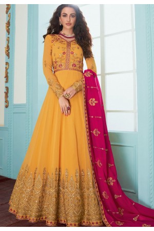 yellow georgette floor length anarkali suit 7078