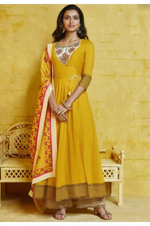 yellow muslin long palazzo style suit 754