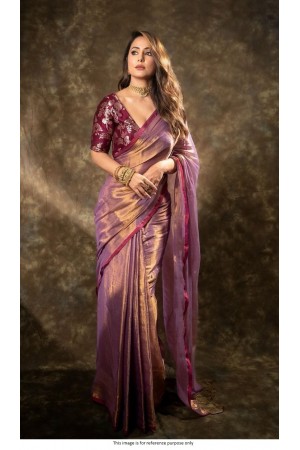 Bollywood Hina Khan inspired silk wedding saree pink color