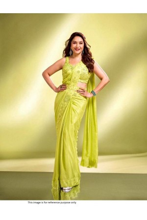 Bollywood Madhuri Dixit inspired sequins work georgette saree lemon green