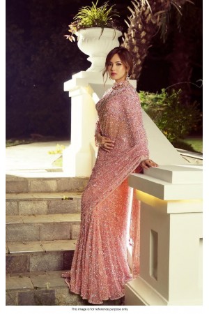 Bollywood model dual sequins georgette pink saree