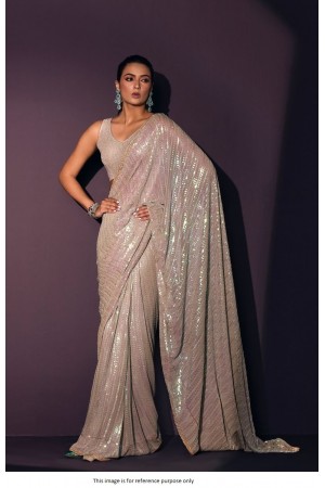 Bollywood model dusty grey rainbow sequins georgette saree