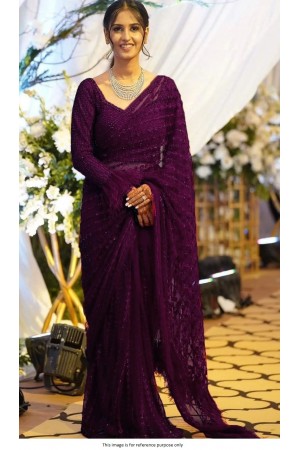 Bollywood model net Wine fancy work wedding saree