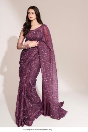 Bollywood model swarovski wine georgette saree