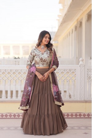 Beige faux georgette a line lehenga choli LW7103