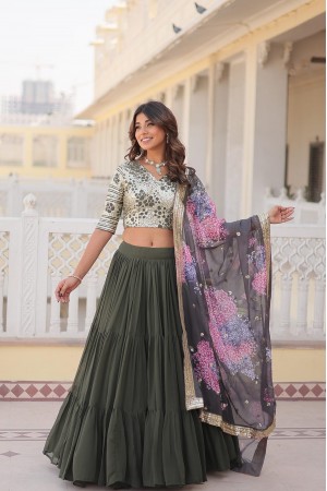 Mehandi green faux georgette a line lehenga choli LW7103