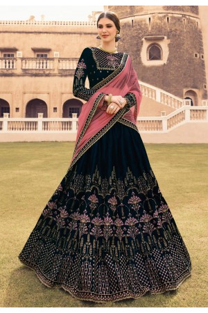 navy blue velvet circular lehenga choli 1005