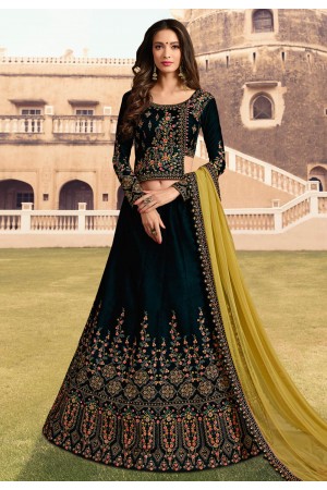 teal velvet a line lehenga choli 1009