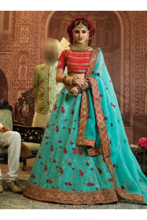 Blue Organza wedding wear lehenga choli 10656