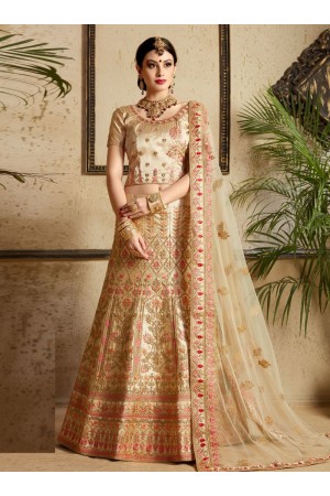 Cream satin wedding lehenga choli 1304