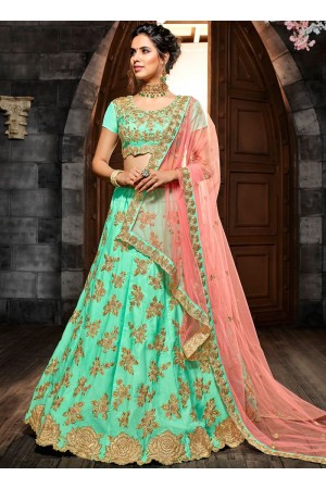 Green silk net wedding lehenga choli 4994
