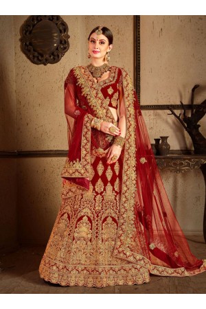 Maroon Velvet Indian Wedding lehenga choli 8009