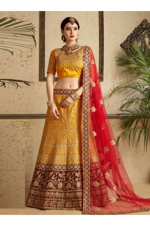 Mustuard satin wedding lehenga choli 1302