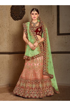 Peach Satin Indian Wedding lehenga choli 8008