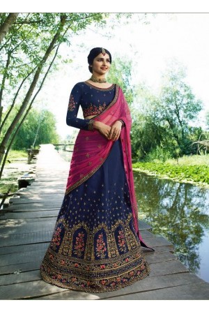 Prachi Desai Navy blue pink silk wedding wear lehenga choli  19772