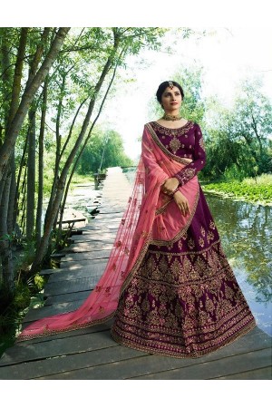 Prachi Desai Wine pink silk wedding wear lehenga choli 19773