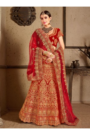 Red velvet Indian Wedding lehenga choli 8005