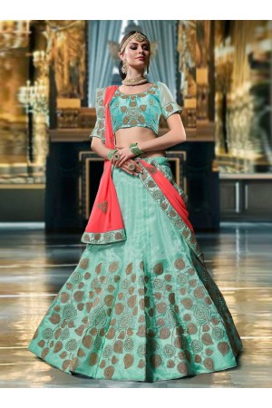 Sea blue color Organza wedding lehenga choli 1104