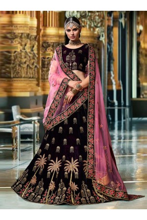 Wine color Velvet wedding lehenga choli 1108