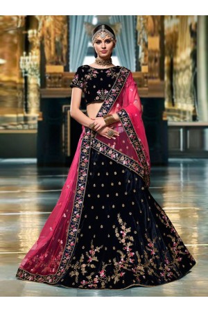 Wine color velvet wedding lehenga choli 1101