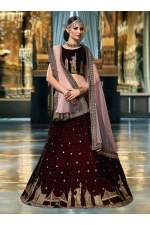 Wine color velvet wedding lehenga choli 1110