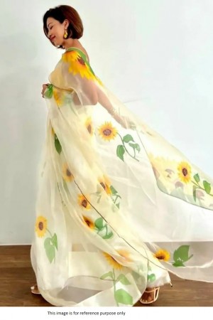 Bollywood model White floral organza saree