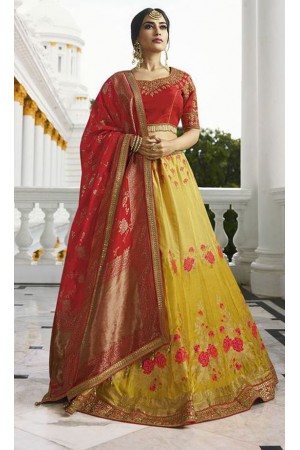 Mustard silk Indian wedding lehenga 13169