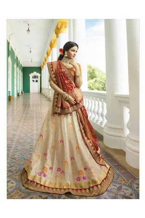 Off white silk Indian wedding lehenga 13164