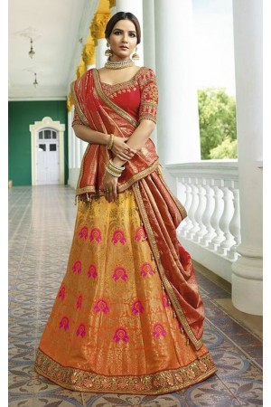 Orange red silk Indian wedding lehenga 13165