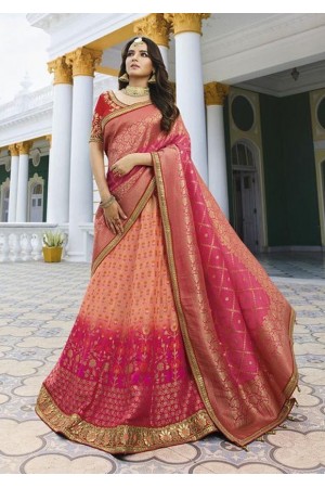 Peach silk Indian wedding lehenga 13171
