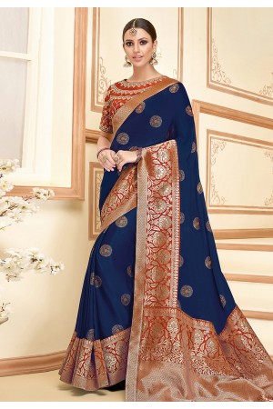 Blue silk festival wear saree 11035