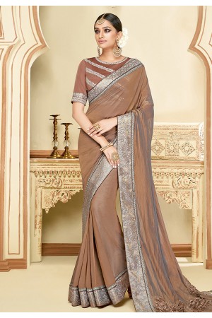 Brown silk saree with blouse 11038