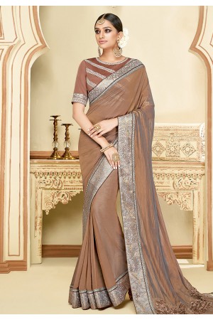 Brown silk saree with blouse 11038