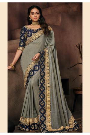 Gray satin party wear saree 10712