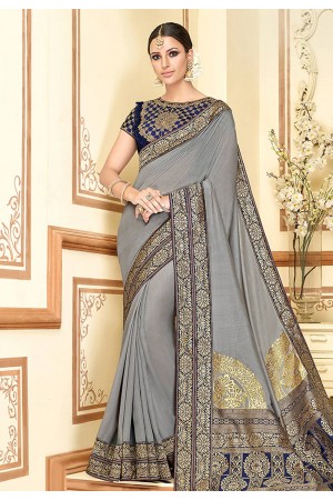 Gray silk saree with blouse 11028