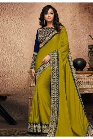 Green satin saree with blouse 10714