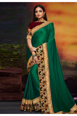 Green satin saree with blouse 2112