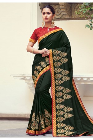 Green silk saree with blouse 1044