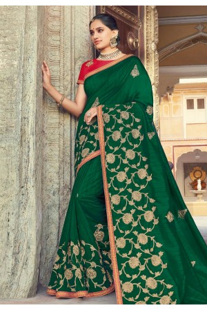 Green silk saree with blouse 1052