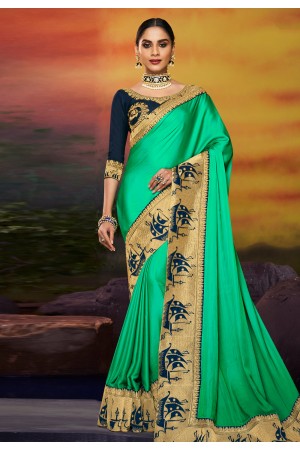 Light green satin saree with blouse 2107