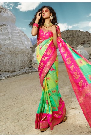 Light green silk embroidered festival wear saree 13277